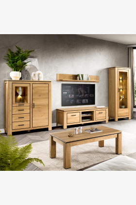 Massive Eiche Wohnwand New Line II mit schwarzen Akzenten